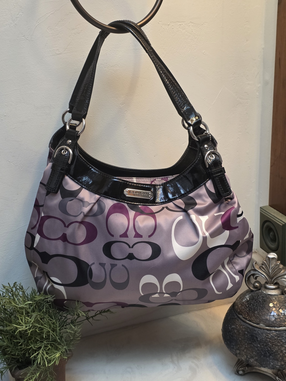 Coach Purple Soho Optic Print Signature Logo XL Shoulder Bag F19444